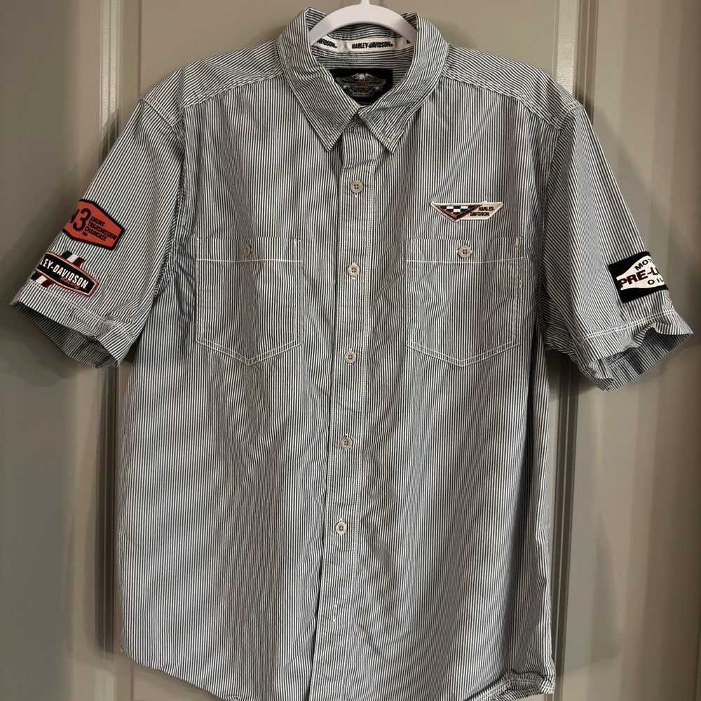 Harley-Davidson® Men's Freedom Short Sleeve Shirt Size Large Gray and White